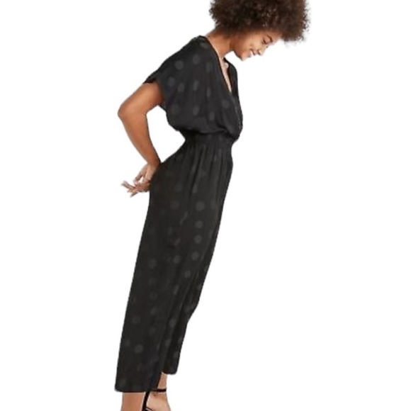 Madewell Wrap-Front Smock-Waist Jumpsuit in Dot Jacquard. Black Size XXS #825 - Picture 3 of 7